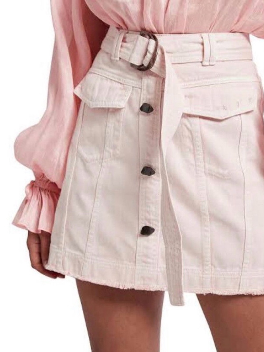 Aje Contemporary Blush Pink Button-Front Mini Skirt with Utility Pockets
